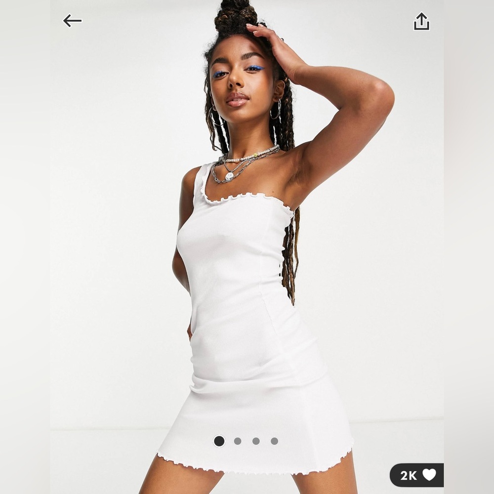 lettuce edge one shoulder white mini dress